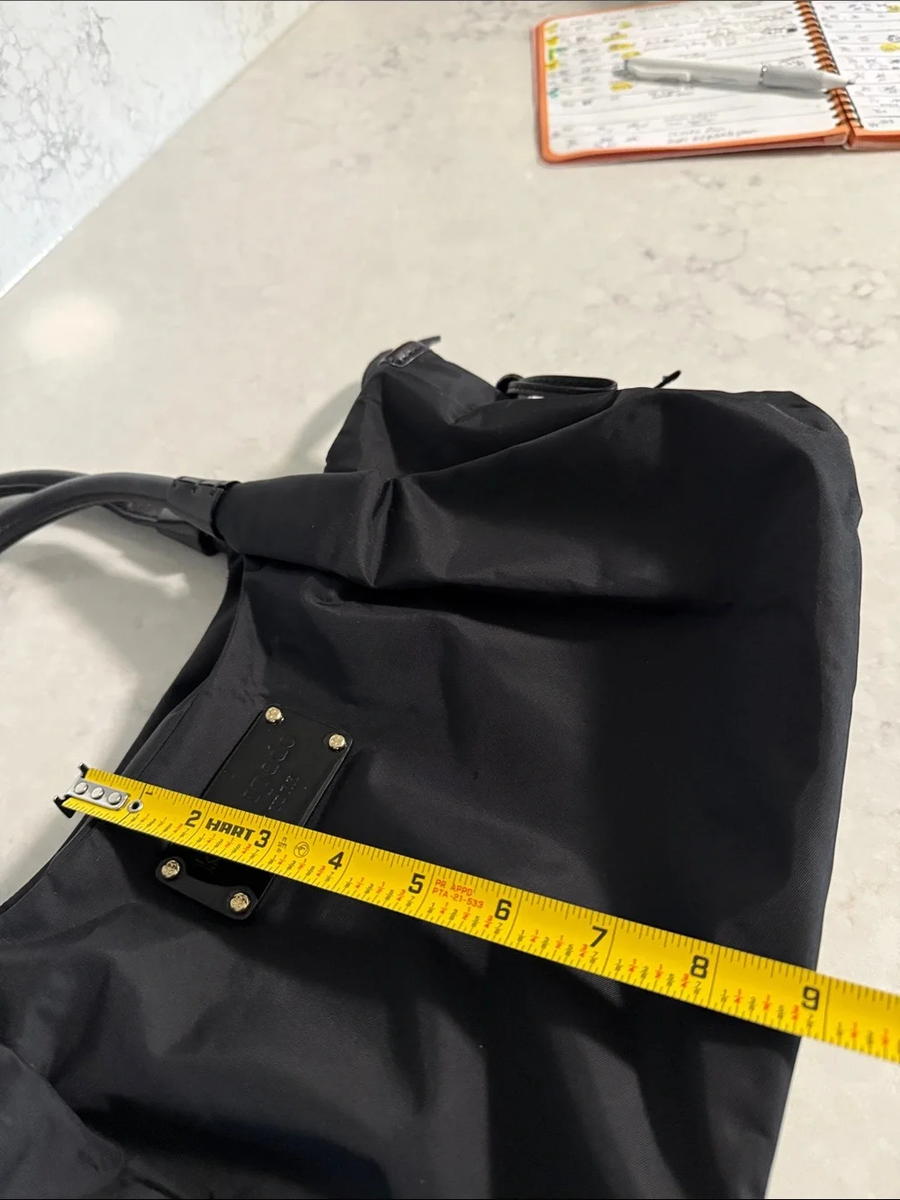 kate spade Black Nylon Shoulder Bag with Gold-Tone Plaque & Polka Dot Lining
